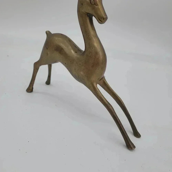 Vintage Brass Gazelle Antelope Impala Deer Statue curved Antlers Self Standing - Picture 10 of 11